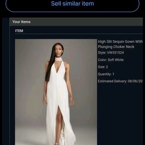 Vera Wang Soft White High Slit Sequin Gown